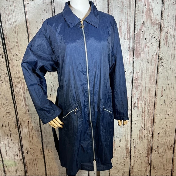 Vintage Diane Von Furstenberg Navy Long Raincoat Jacket Coat w/ Belt Size Large - Picture 8 of 12